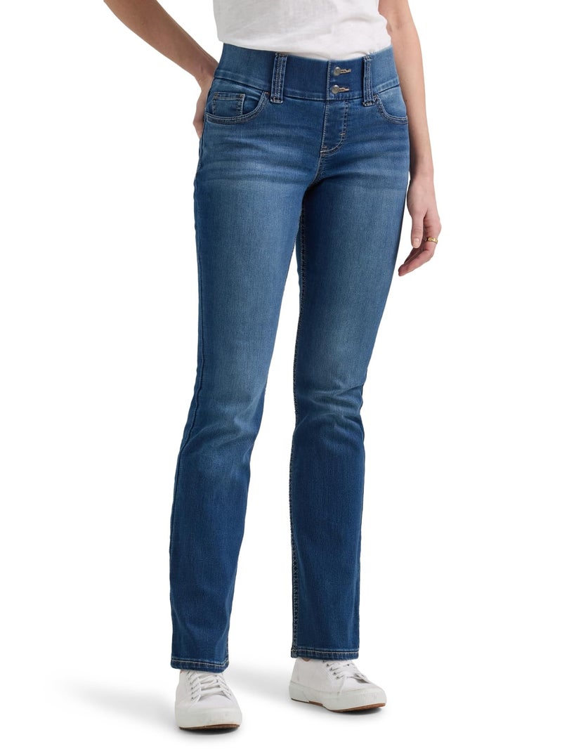 Riders by Lee Indigo Women's Pull-On Waist Smoother Straight-Leg Jean,Mid Shade,8 - Image 1